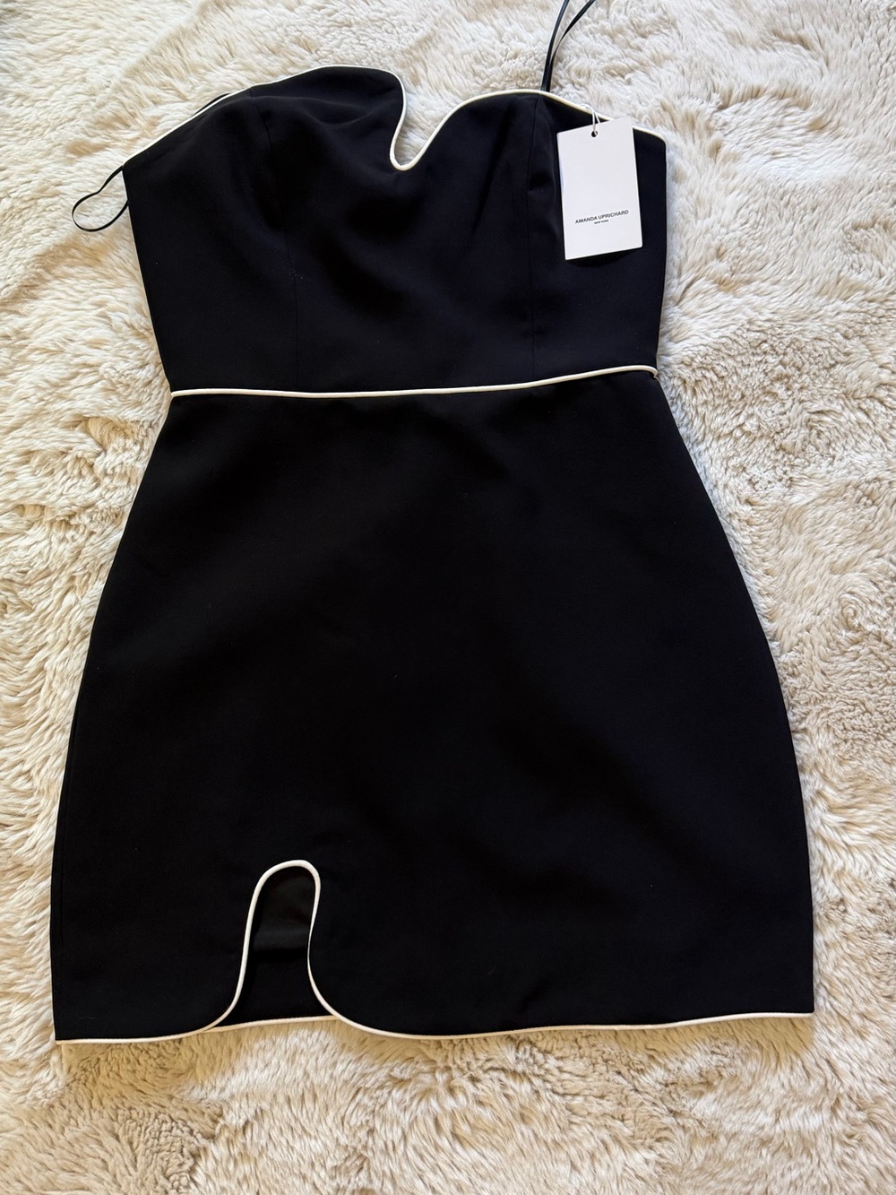 Amanda Uprichard Black Strapless Mini Dress with White Piping